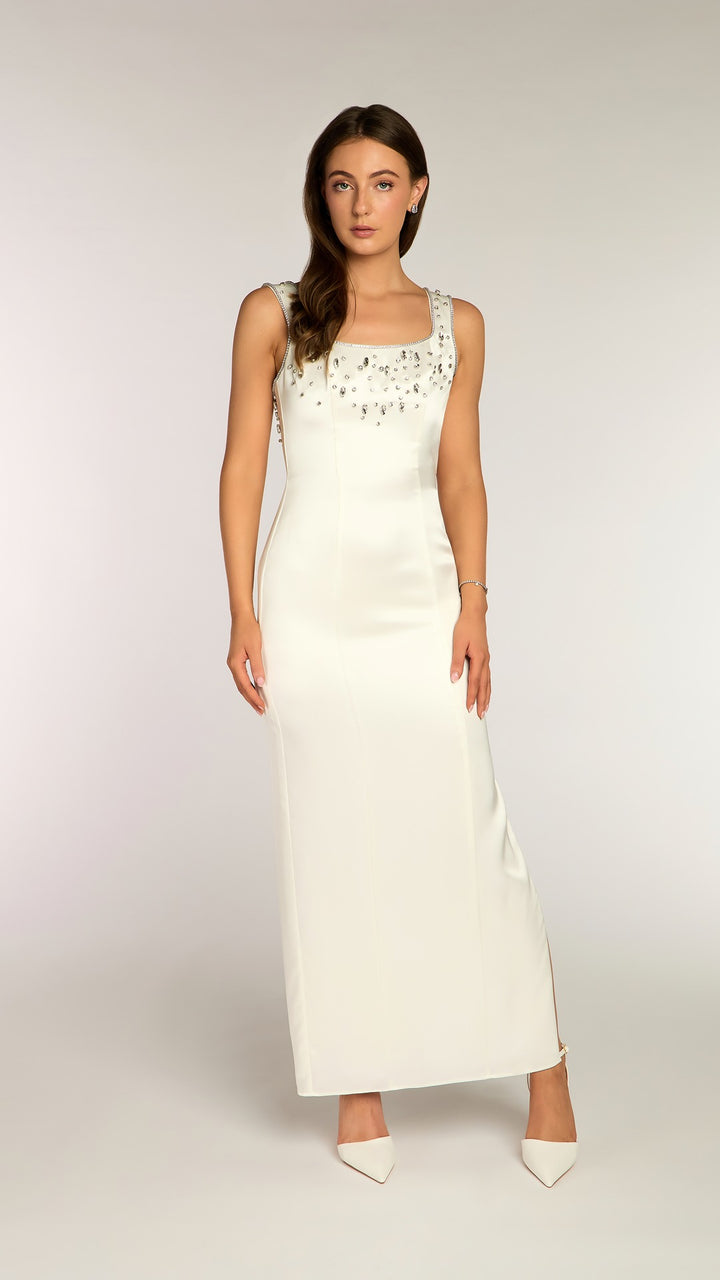 THE ANDY SATIN DRESS WHITE